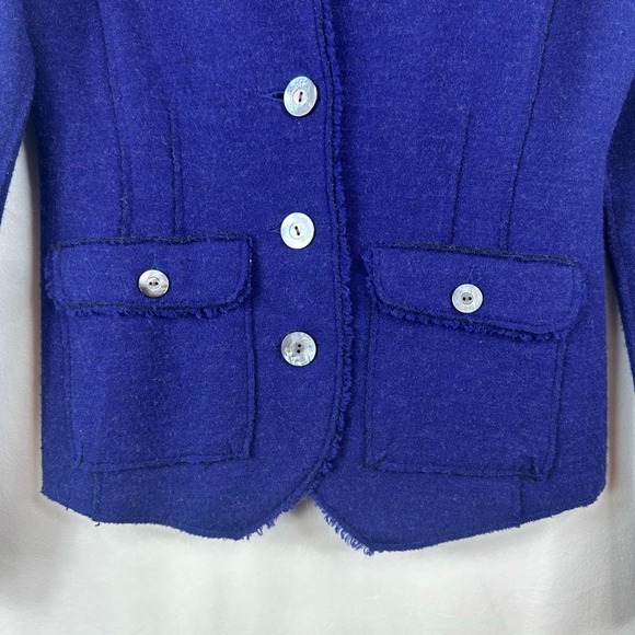 Eileen Fisher Knit Jacket Wool Blend Frayed Edges Button Up Blue Size M Warm - Picture 4 of 16